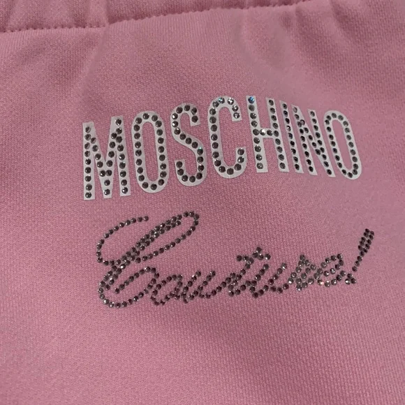 MOSCHINO COUTURE PINK JOGGERS SEAM POCKETS W/ZIPPER CLOSE LOGO CRYSTALS SIZE 38